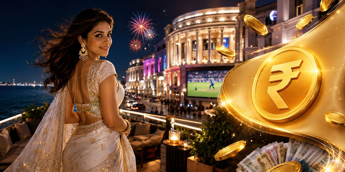 Colorful night scene at Connaught Place, Delhi with celebrating bonus winners