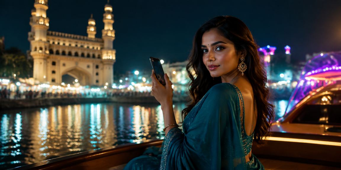 Mobile live casino gameplay scene near Hyderabad's Charminar